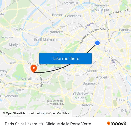 Paris Saint-Lazare to Clinique de la Porte Verte map