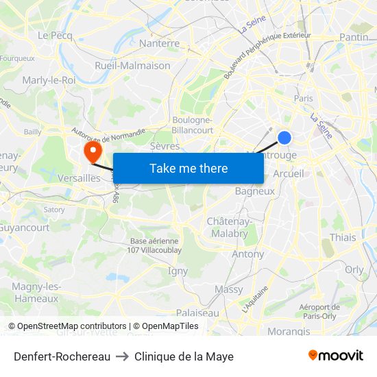 Denfert-Rochereau to Clinique de la Maye map