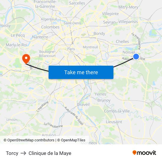 Torcy to Clinique de la Maye map