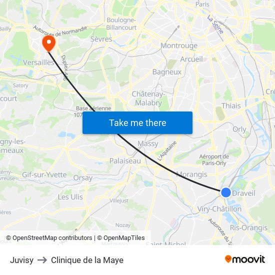 Juvisy to Clinique de la Maye map