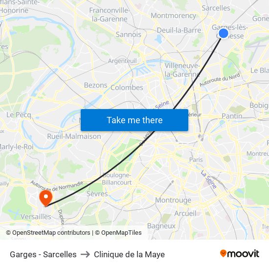 Garges - Sarcelles to Clinique de la Maye map