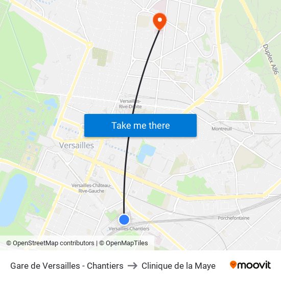 Gare de Versailles - Chantiers to Clinique de la Maye map