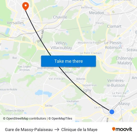 Gare de Massy-Palaiseau to Clinique de la Maye map
