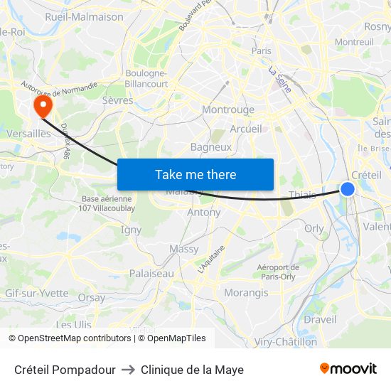 Créteil Pompadour to Clinique de la Maye map