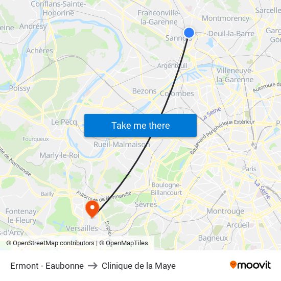 Ermont - Eaubonne to Clinique de la Maye map