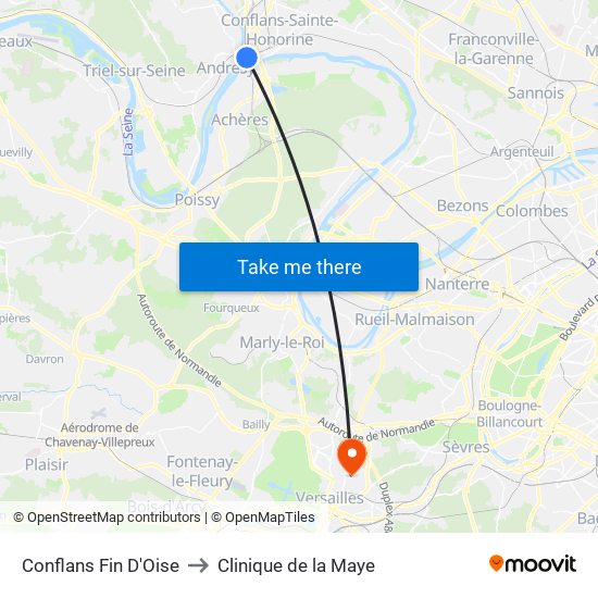 Conflans Fin D'Oise to Clinique de la Maye map