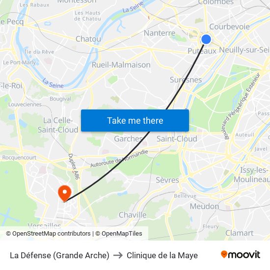 La Défense (Grande Arche) to Clinique de la Maye map