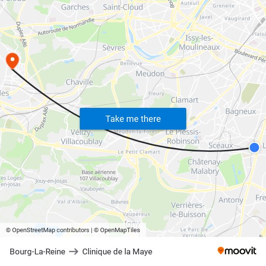 Bourg-La-Reine to Clinique de la Maye map