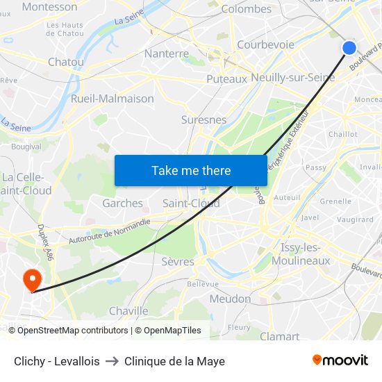 Clichy - Levallois to Clinique de la Maye map