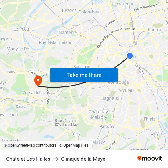 Châtelet Les Halles to Clinique de la Maye map