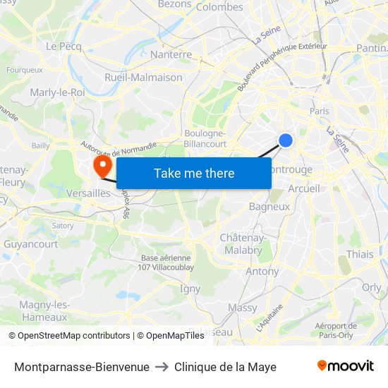 Montparnasse-Bienvenue to Clinique de la Maye map