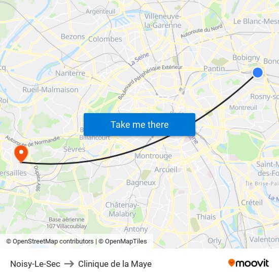 Noisy-Le-Sec to Clinique de la Maye map