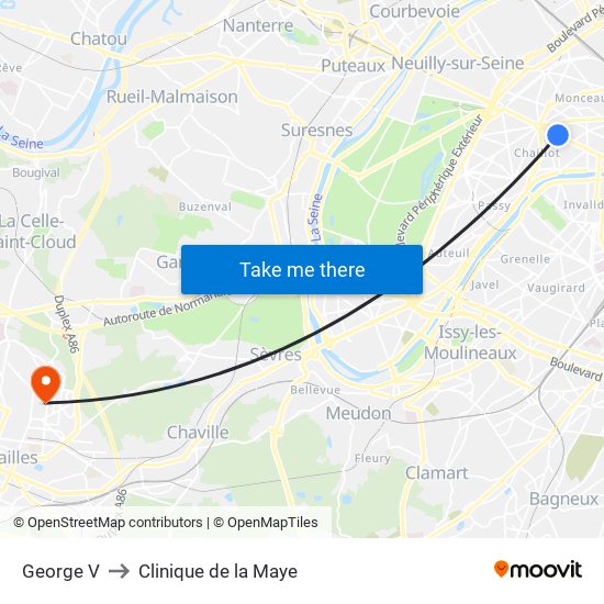 George V to Clinique de la Maye map