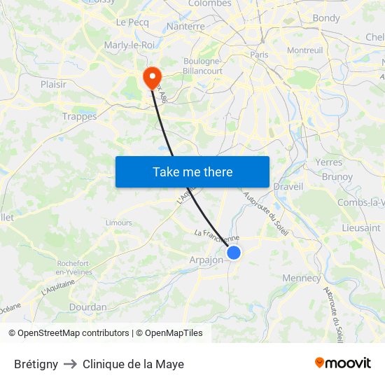 Brétigny to Clinique de la Maye map