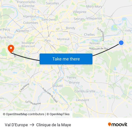 Val D'Europe to Clinique de la Maye map