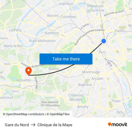 Gare du Nord to Clinique de la Maye map