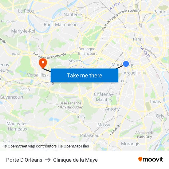 Porte D'Orléans to Clinique de la Maye map