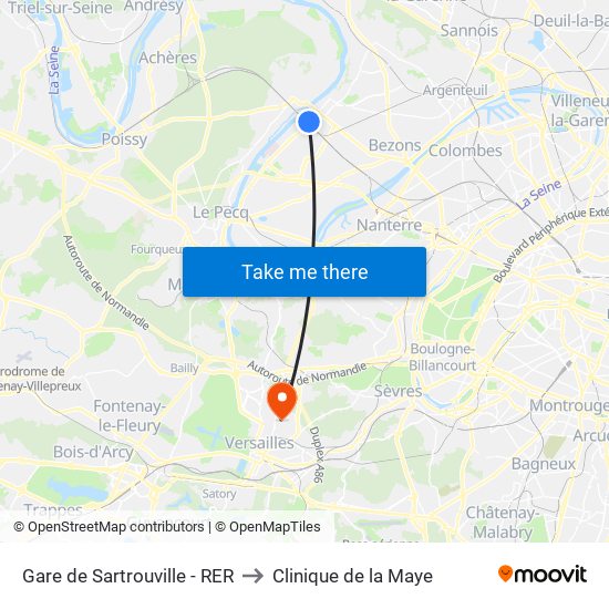 Gare de Sartrouville - RER to Clinique de la Maye map