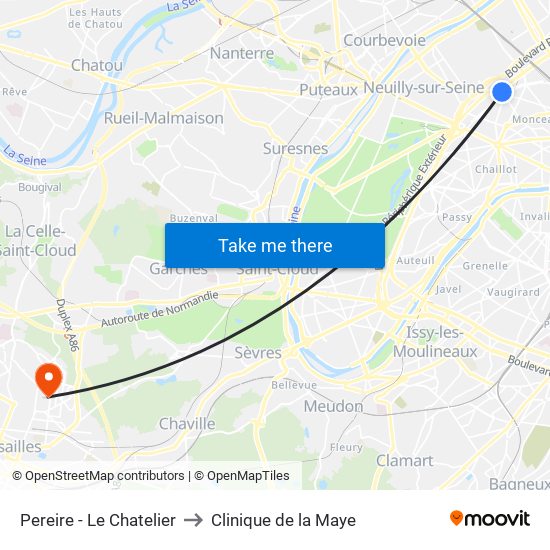 Pereire - Le Chatelier to Clinique de la Maye map