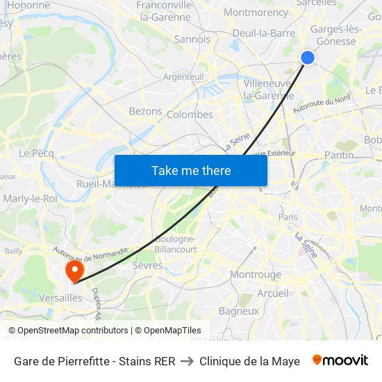 Gare de Pierrefitte - Stains RER to Clinique de la Maye map