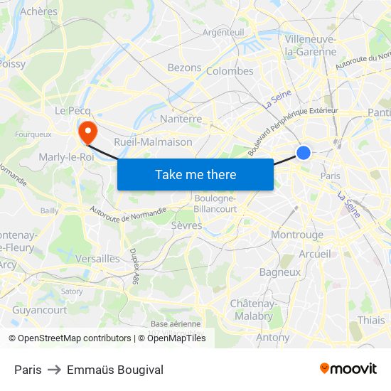 Paris to Emmaüs Bougival map