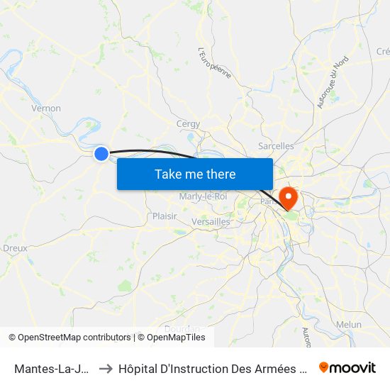 Mantes-La-Jolie to Hôpital D'Instruction Des Armées Bégin map