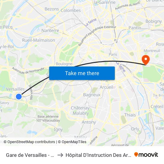 Gare de Versailles - Chantiers to Hôpital D'Instruction Des Armées Bégin map