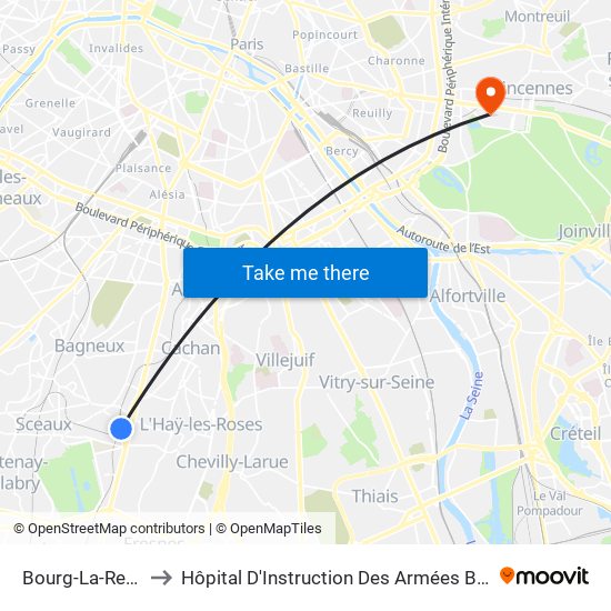 Bourg-La-Reine to Hôpital D'Instruction Des Armées Bégin map