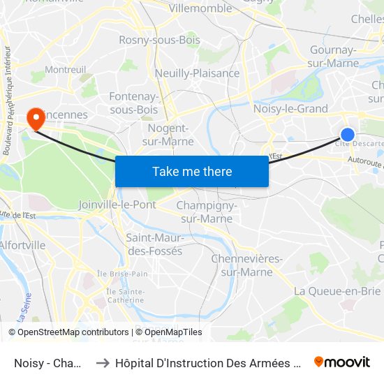 Noisy - Champs to Hôpital D'Instruction Des Armées Bégin map