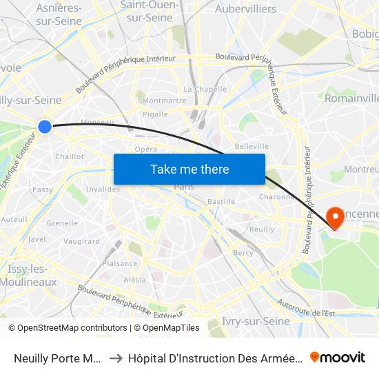 Neuilly Porte Maillot to Hôpital D'Instruction Des Armées Bégin map