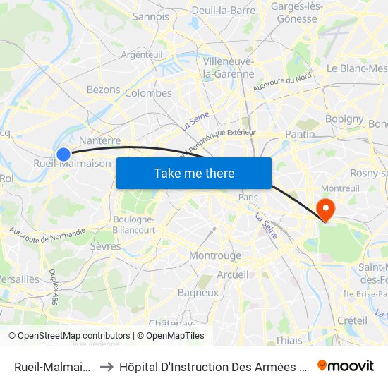 Rueil-Malmaison to Hôpital D'Instruction Des Armées Bégin map