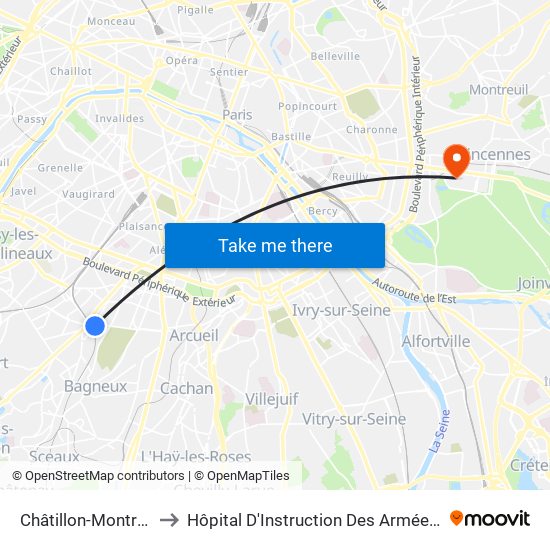 Châtillon-Montrouge to Hôpital D'Instruction Des Armées Bégin map