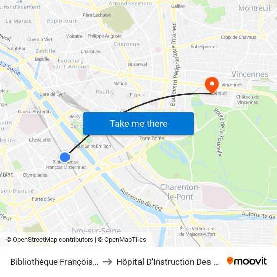 Bibliothèque François Mitterrand to Hôpital D'Instruction Des Armées Bégin map