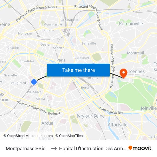 Montparnasse-Bienvenue to Hôpital D'Instruction Des Armées Bégin map