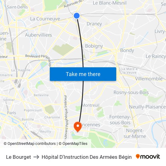 Le Bourget to Hôpital D'Instruction Des Armées Bégin map