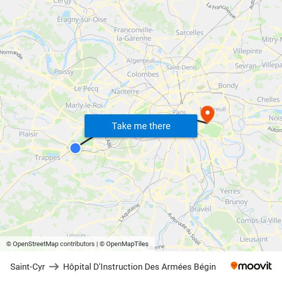 Saint-Cyr to Hôpital D'Instruction Des Armées Bégin map