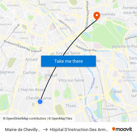 Mairie de Chevilly-Larue to Hôpital D'Instruction Des Armées Bégin map