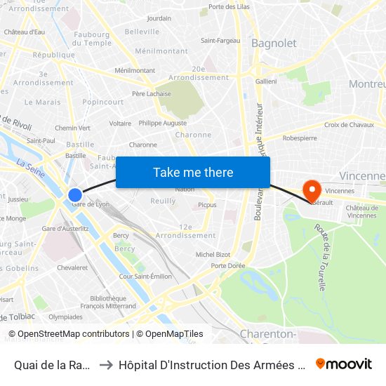 Quai de la Rapée to Hôpital D'Instruction Des Armées Bégin map
