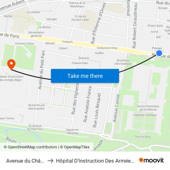 Avenue du Château to Hôpital D'Instruction Des Armées Bégin map