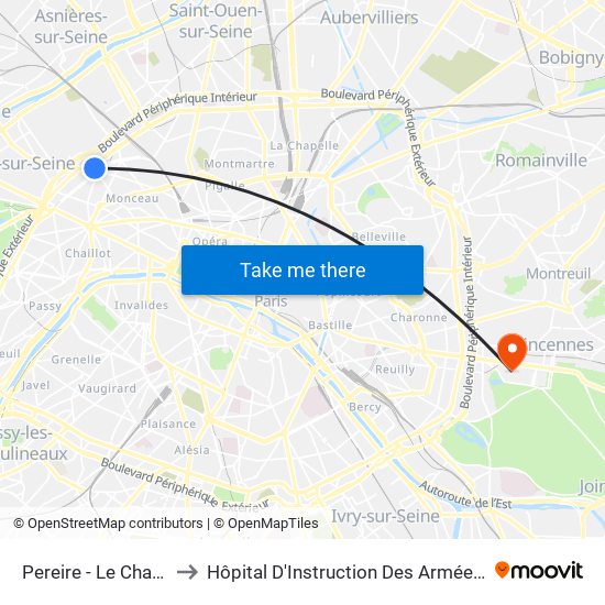 Pereire - Le Chatelier to Hôpital D'Instruction Des Armées Bégin map