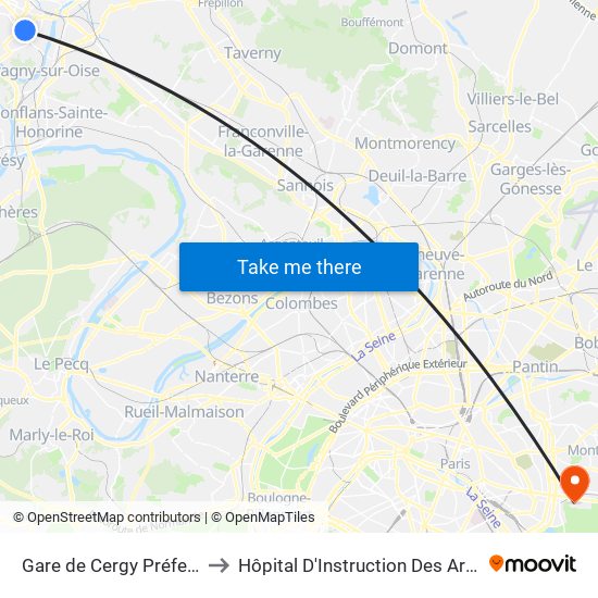 Gare de Cergy Préfecture (C) to Hôpital D'Instruction Des Armées Bégin map