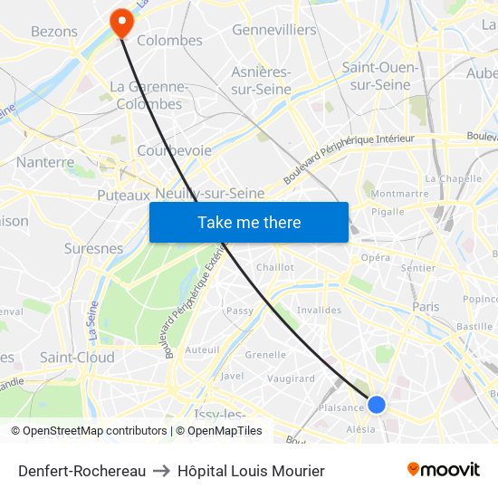 Denfert-Rochereau to Hôpital Louis Mourier map