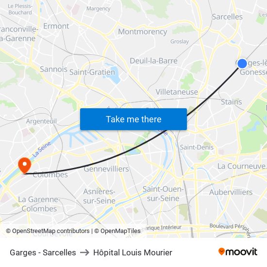 Garges - Sarcelles to Hôpital Louis Mourier map