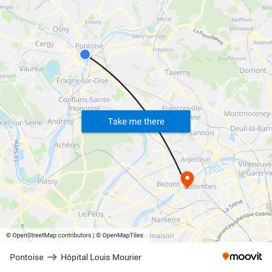 Pontoise to Hôpital Louis Mourier map