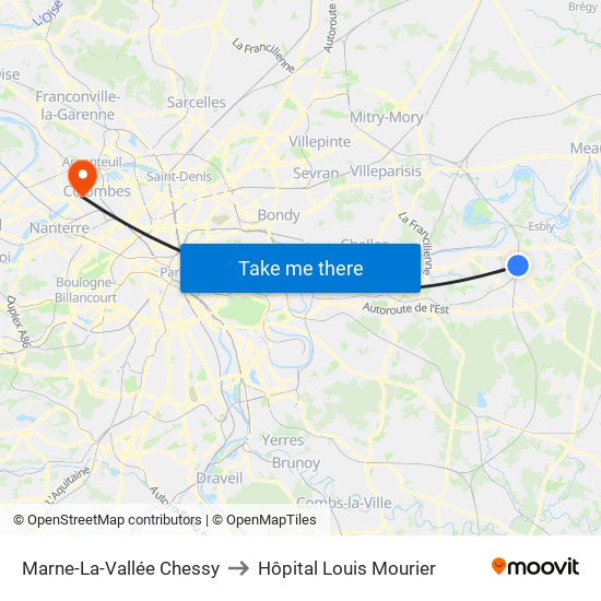 Marne-La-Vallée Chessy to Hôpital Louis Mourier map