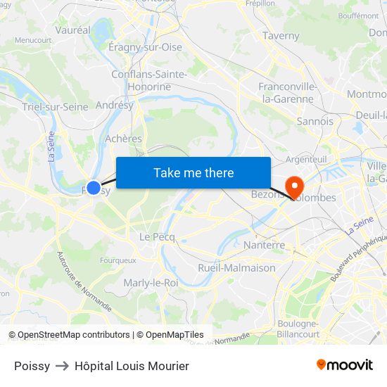 Poissy to Hôpital Louis Mourier map