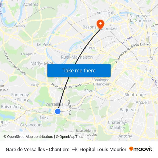Gare de Versailles - Chantiers to Hôpital Louis Mourier map