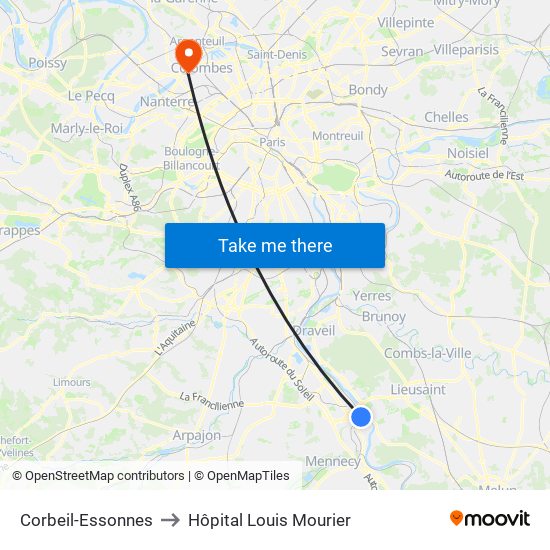 Corbeil-Essonnes to Hôpital Louis Mourier map