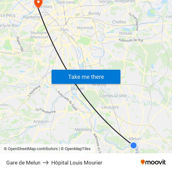 Gare de Melun to Hôpital Louis Mourier map