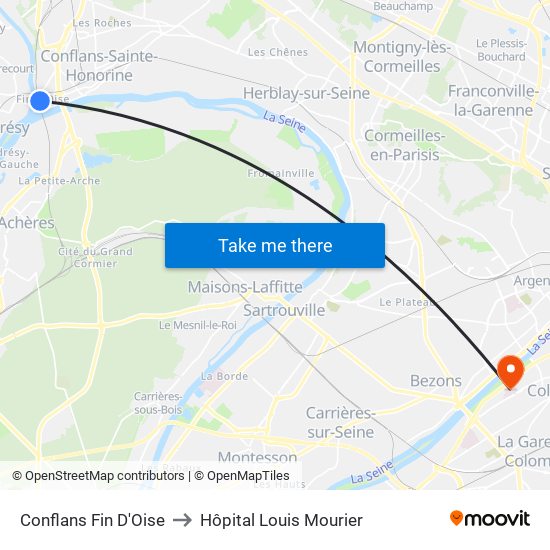 Conflans Fin D'Oise to Hôpital Louis Mourier map